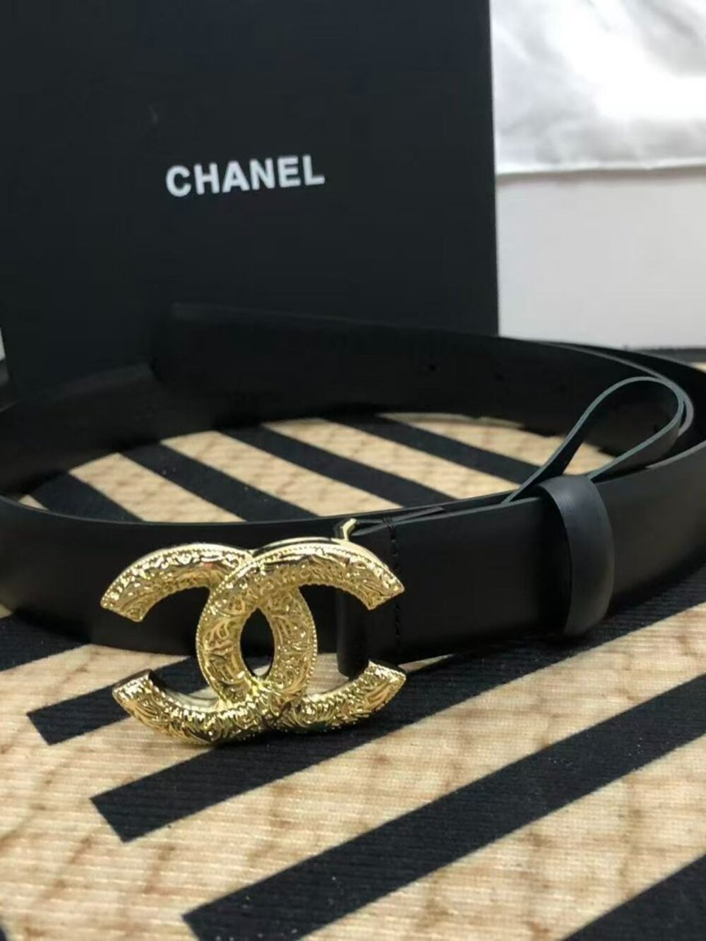 Chanel Women's Black Belt SZ 85